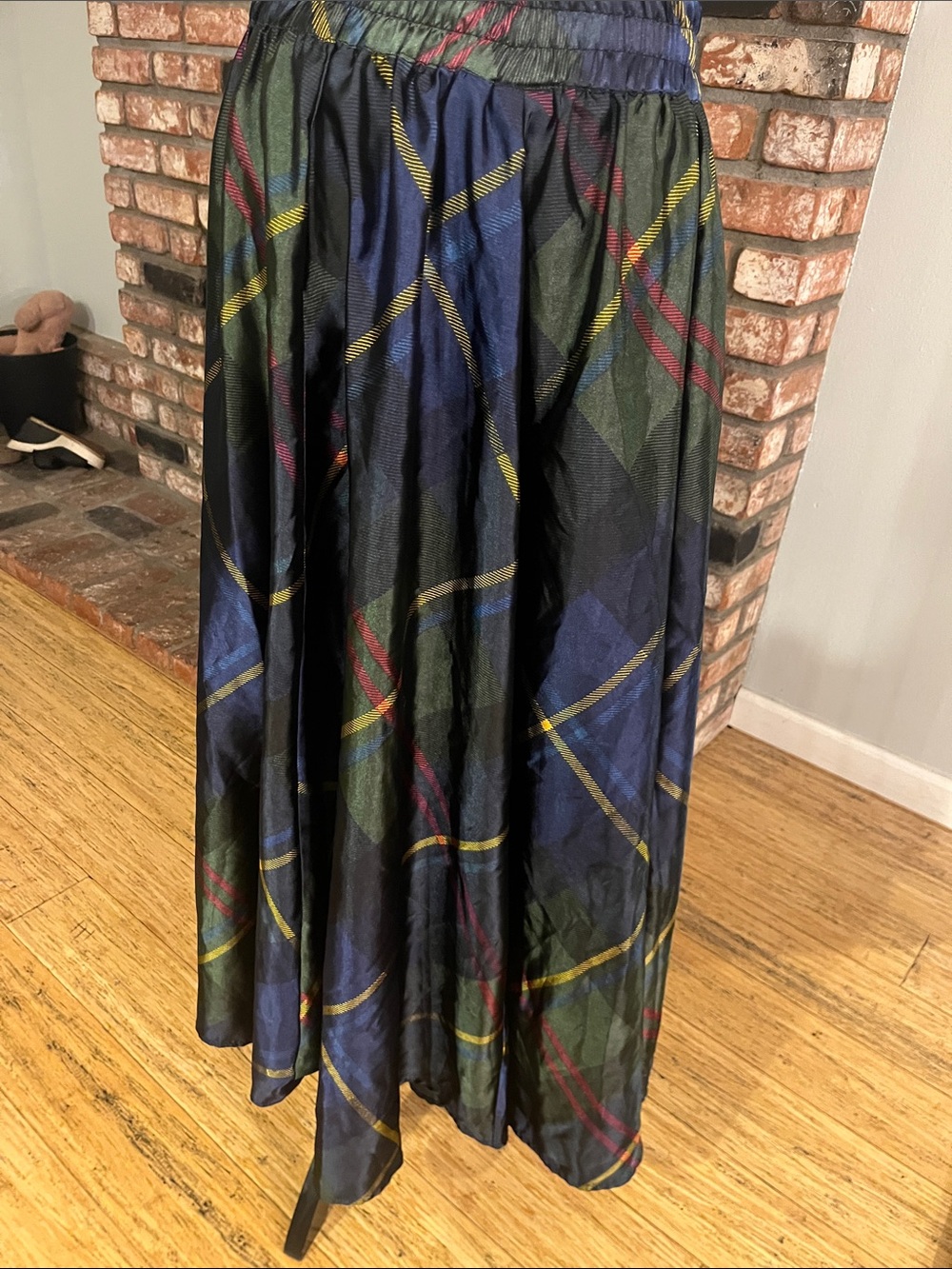 Cato Navy, Green & Yellow Plaid Maxi Skirt with Waist Tie - Picture 2 of 2